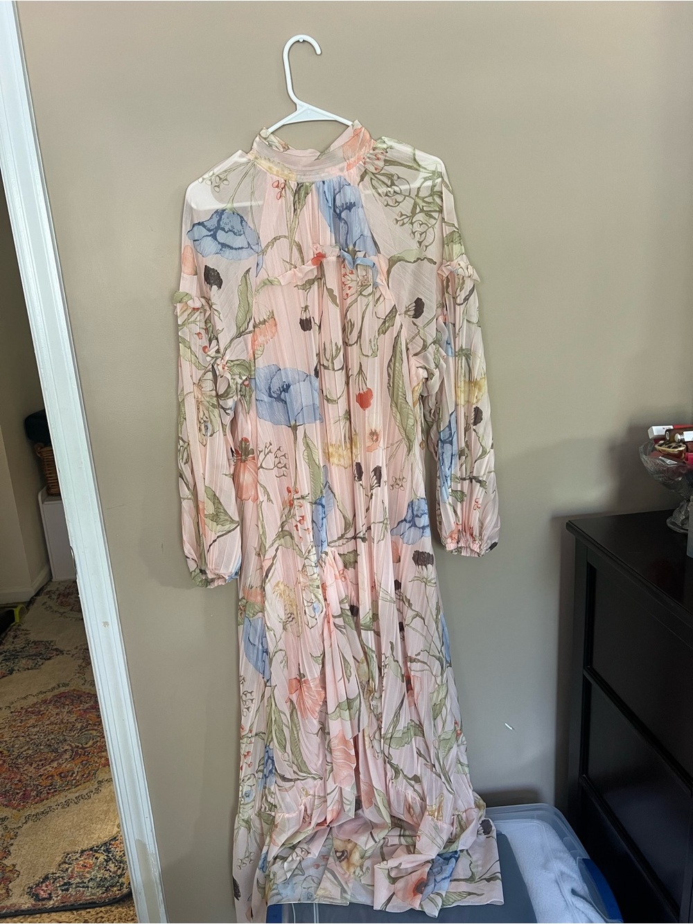 H&M Pink Floral Pleated Maxi Dress with Blue Accents